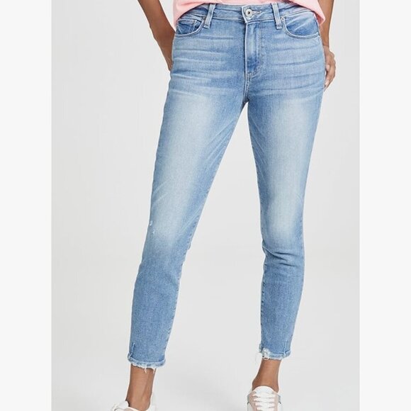 Paige Women's Size 29 Hoxton Crop Torn Back Hem Light Wash Denim Stretch Jeans - Picture 1 of 16